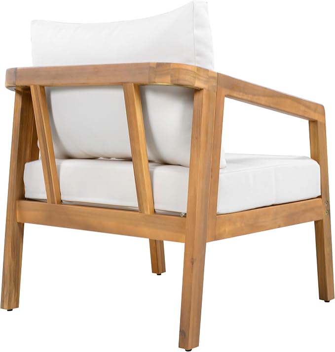 Christopher Knight Home Sures Acacia Wood Club Chair and Coffee Table Set, 3 Piece Patio Bistro Set, Solid Wood Outdoor Patio Furniture Set with Center Table, Natural+Beige