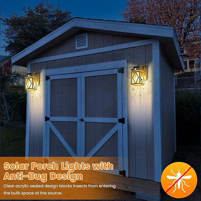 4 Pack Solar Porch Lights Outdoor with Dusk-to-Dawn Motion Sensor | 200LM 3000K Warm White, E26 ST58 Bulb, Classic Lantern Design, 3 Lighting Modes, IP65 Waterproof for Porch, Garage & Patio
