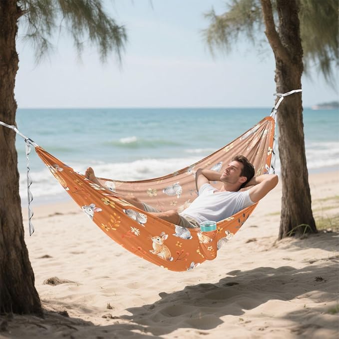 Camping Hammock Outdoor Hammocks for Outside Bunny Rabbit Orange Cute Beach Trees Portable Lightweight with Pockets Tree Straps Indoor