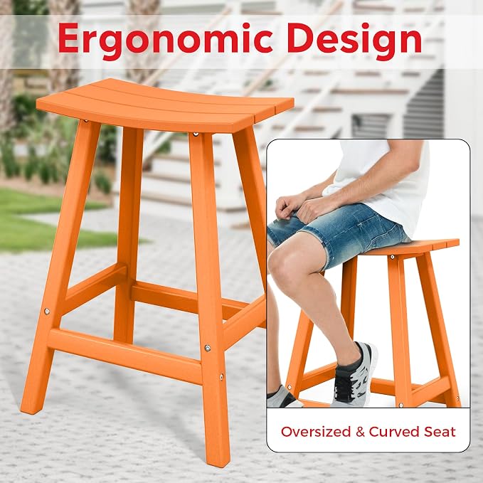 Costaelm Outdoor Bar Table, 37" Counter Height Round Patio Cocktail Bar Table, Patio Bar Table 3-Pieces Set Bistro Dining Table Pub Table for Deck, Backyard, Garden, Orange