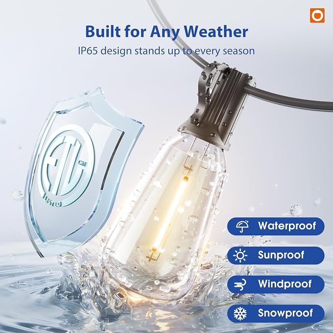 addlon 50FT Outdoor String Lights ST38 LED with Remote Waterproof Dimmable | Shatterproof Replaceable Bulbs, Connectable Hanging Strand for Porch Backyard Patio Garden Deck Outside, Timer,3 Modes