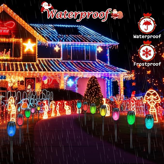 Christmas Decorations Outdoor, Multicolor Flickering Solar Christmas Lights | Flickering Flame Solar Torch Light for Xmas Decor, Solar Powered Christmas lights Waterproof for Yard Pathway Christmas Decor