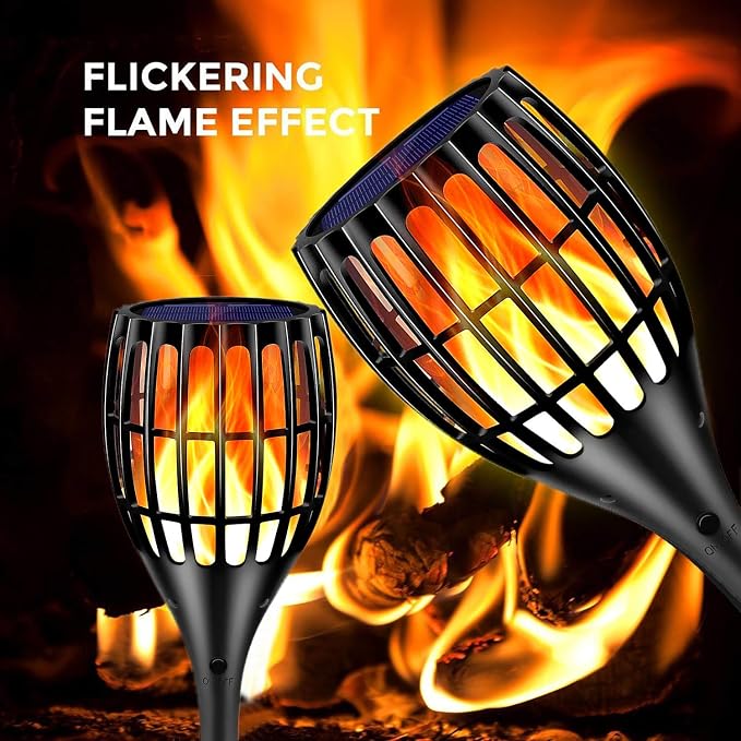 Solar Lights Outdoor 43" Flickering Flame Solar Torch Lights | 99 LED Higher & Larger Solar Flame Lights for Halloween Decor, Waterproof Solar Garden Lights for Garden Patio Pathway Yard