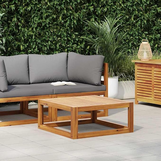 vidaXL Solid Acacia Wood Coffee Table - Square Outdoor Patio Garden Deck Table with Oil Finish, 26.7"x26.7"x11.4"