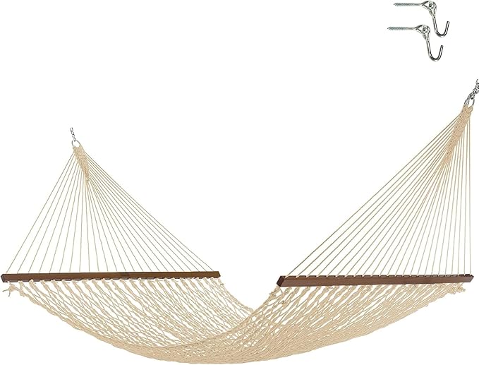 Nags Head Hammocks Captain Oatmeal Duracord Rope Hammock with Free Extension Chains & Tree Hooks, Handcrafted in The USA, Accommodates 2 People, 450 LB Weight Capacity, 13 ft. x 55 in.