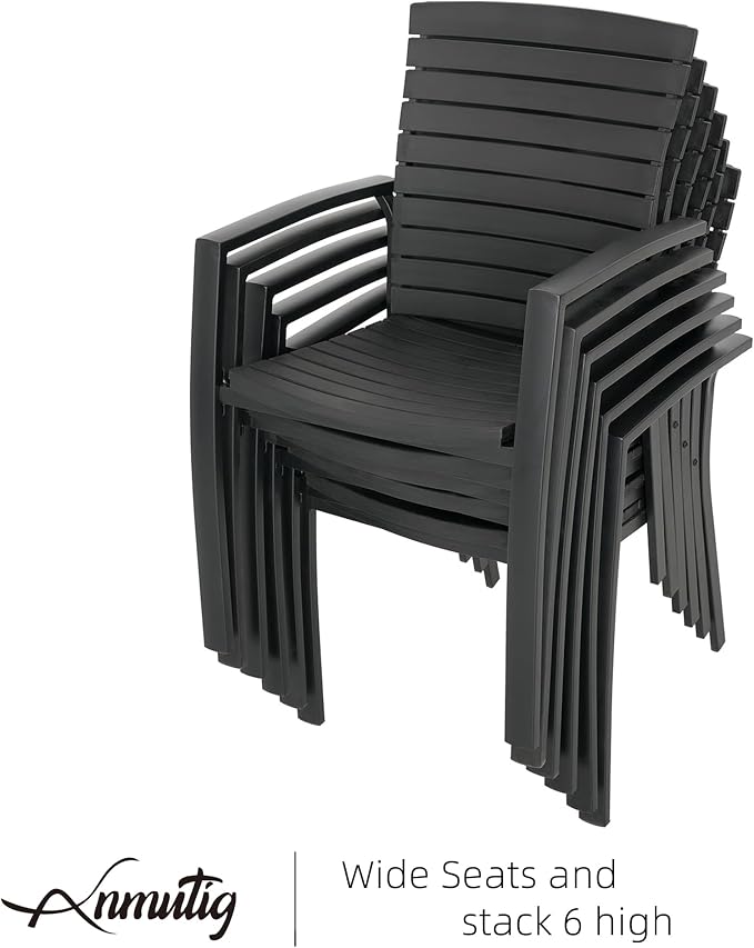 Outdoor Patio 63" Rectangular Table and Aluminum Resin Chairs 6 Person Set | Aluminum Frame Chairs, Resin Chair Seat, Resin Chair Back, 6 Piece Stackable Chairs, 1 Piece Black Metal Table, 6 Person Set