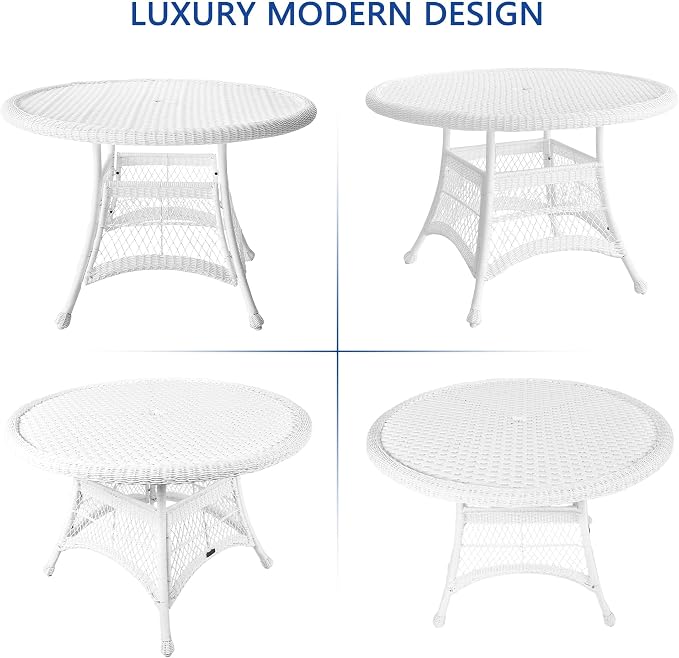 Jeco 5 Piece Wicker Outdoor Dining Set, White