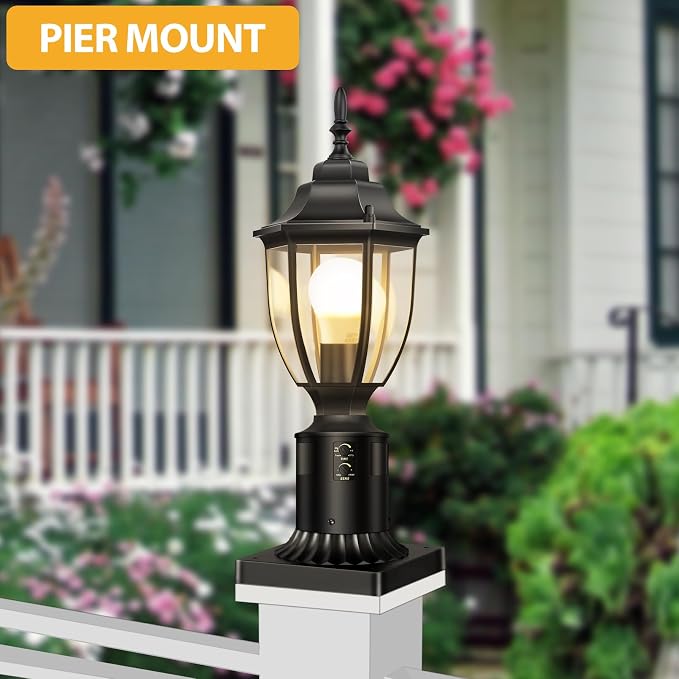 Lamomo 2 Pack Motion Sensor Outdoor Post Lights, Dusk to Dawn Lamp Post Light Fixture, Waterproof Aluminum Lamp Posts Outdoor Lighting Pole Lantern for Yard Patio Pathway Garden