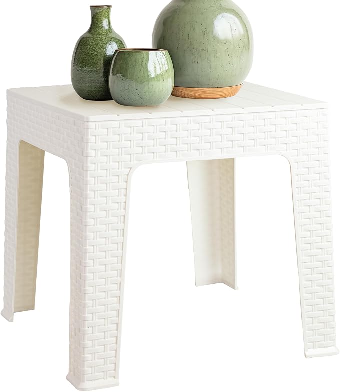 Sunnydaze Adirondack Small Outdoor Side Table for Balcony Essentials - Plastic Square End Table for Outside Patio - White