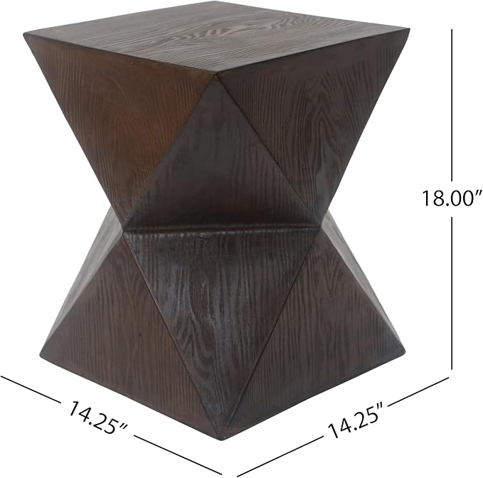 Christopher Knight Home Square Side Table, Concrete Outdoor Table, Accent End Table, Side Table with Wood Grain Finish Modern Design Ideal for Patio Garden Balcony Living Room, Natural
