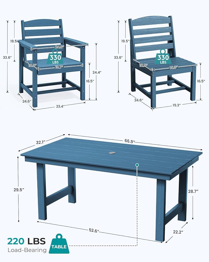SERWALL HDPE Outdoor Dining Set for 10 with 2 Tables & 10 Chairs, Blue | 12-Piece HDPE Outdoor Dining Set for 10, All-Weather Resistant Dining Furniture