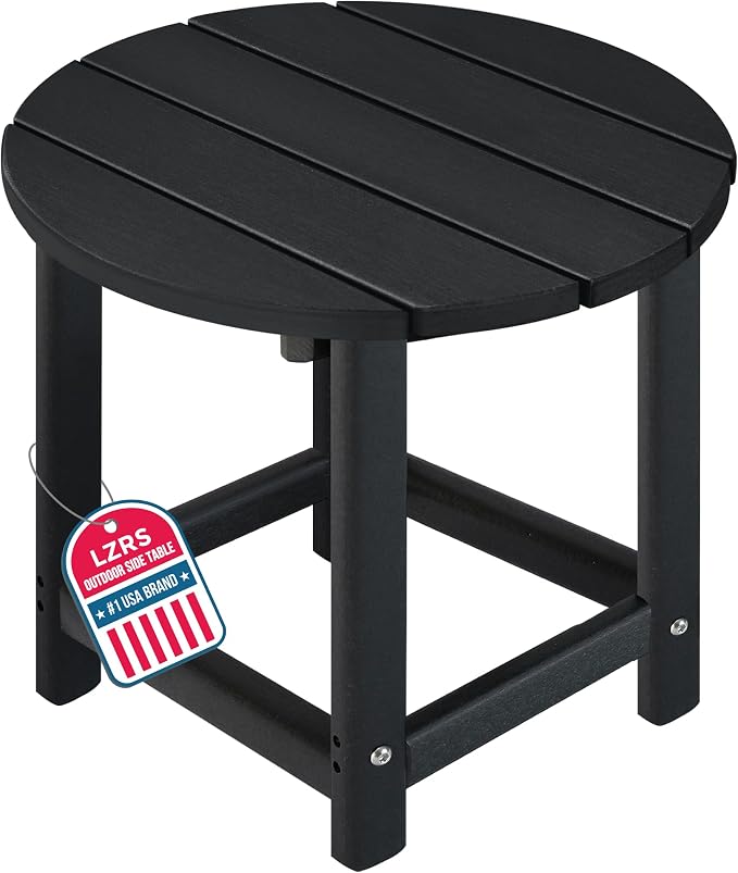 LZRS Round Adirondack Patio Side Table End Table, Outdoor Side Tables for Patio, Backyard,Pool, Indoor Companion, Easy Maintenance & Weather Resistant(Black)