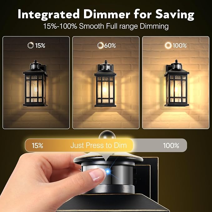 Distance-Adjustable Outdoor Lights for House, Modern Black Motion Sensor Outdoor Light with Gold Trim, Waterproof Dusk to Dawn Exterior Lighting Fixtures, Anti-Rust Outdoor Lanterns for Porch, Garage