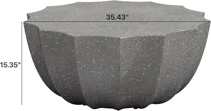 35.43" Faux Stone Coffee Table Round for Indoor or Outdoor Concrete Coffee Tables MgO Cement Center Tables for Living Room Patio Garden Backyard Balcony, Waterproof, Dark Grey Bowl