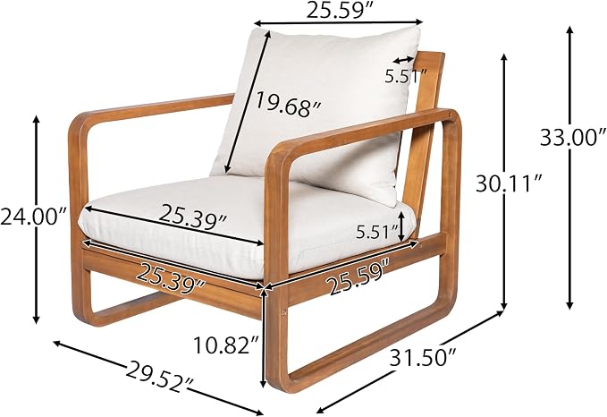 Christopher Knight Home Myra Acacia Wood 5 Piece Outdoor Patio Furniture Set, Wooden Patio Conversation Set with Sofa Loveseat Club Chairs & Coffee Table, 7-Seater Patio Sofas and Table Set,Teak+Beige