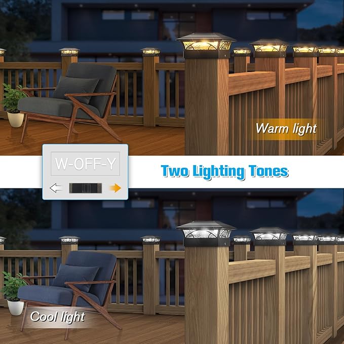 JOFIOS Solar Post Cap Lights Outdoor 4pack, Black Deck Fence Post Lights Solar Powered with 16LEDS 2 Lighting Modes, 4x4/5x5/6x6 Waterproof Fence Post Lights for Garden Patio Porch Backyard