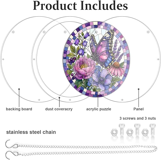 Acrylic Puzzle Suncatcher, Sun Catchers Puzzle for Window Hanging | 8.2 Inch Purple Butterfly DIY Suncatcher Puzzle for Adults, Ideal Gifts for Women, Men, Wife, Mom, Home & Garden Decor