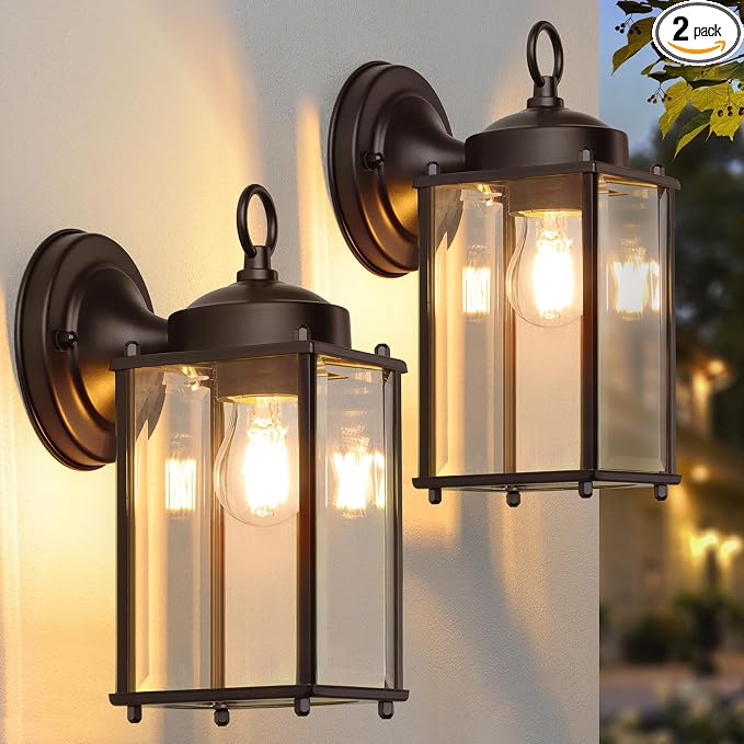 MATAMEYE Outdoor Wall Lantern, Exterior Waterproof Wall Sconce Light Fixtures, Dark Chocolate Front Door Lighting, Anti-Rust Porch Lamp, 2 Pack