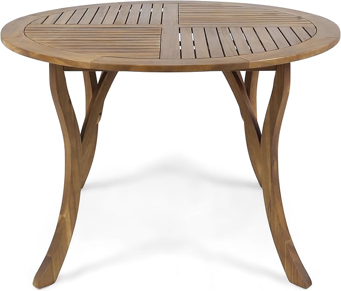 Christopher Knight Home Verle Wooden Patio Dining Set for 4, Acacia Wood Outdoor Dining Table Set for 4, 5 Piece Outdoor Dining Set with Round Table and Armchair with Seat Cushion, Teak+Grey