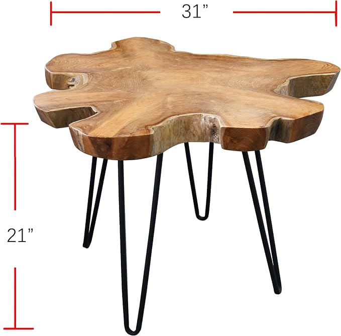 Teak Wood Live Edge Coffee Table 31"x29"x21"H Rustic Outdoor Patio Wooden Couch Sofa End Tables for Dining Living Room Accent Vintage Farmhouse Side Table for Bedroom Home Decor
