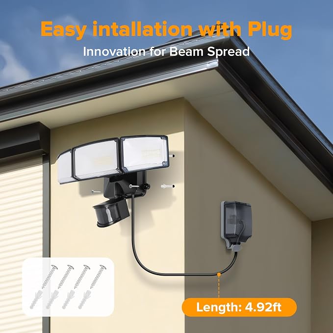 LUTEC 2 Pack 50W Motion Sensor Outdoor Lights, 5500 LM Plug in Flood Light Outdoor, Dusk to Dawn, IP65 Waterproof Security Lighting, 5000K Daylight, Adjustable Wall-Mounted for Garage, Yard, Porch