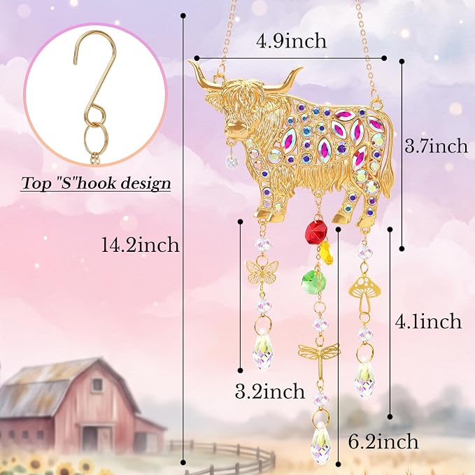 Highland Cow Gifts for Women, Hanging Crystal Suncatcher for Window | Home Garden Farmhouse Decor，Mothers Day Birthday Christmas Gifts，Farm Animals Highland Cow Gifts for Mom Grandma Friends