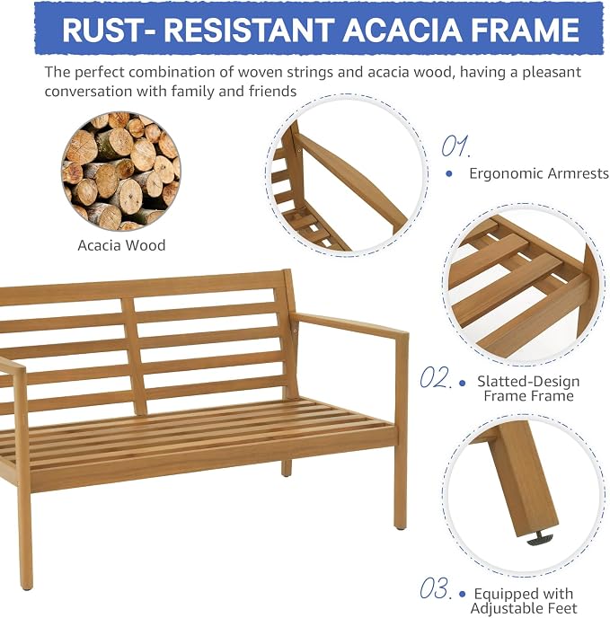 SUNSITT 4 Piece Acacia Wood Patio Furniture Set, Outdoor Conversation Sofa Set with Coffee Table & Cushions for Garden, Backyard, Dark Grey