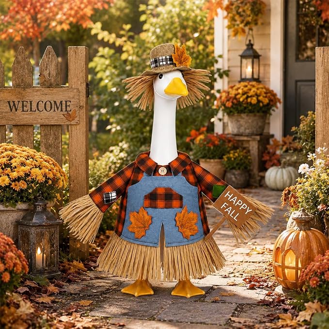 Celltestria Fall Goose Outfit Scarecrow Porch Goose Clothes Thanksgiving Halloween Goose Costume for 23" Geese Holiday Outdoor Patio Yard Lawn Garden Decoration
