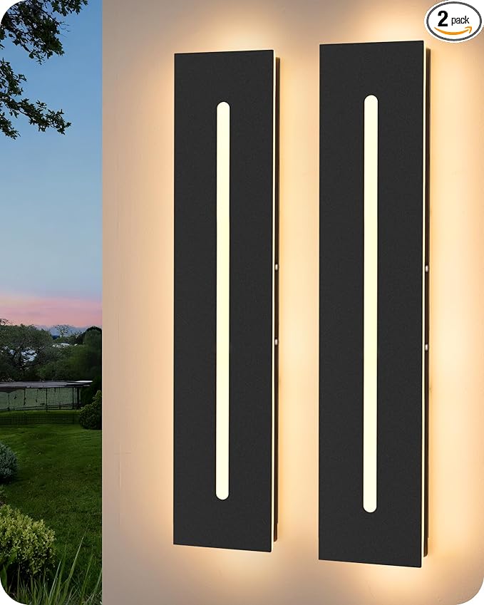 EDISHINE Upgraded 23.6" LED Modern Outdoor Wall Light,Dimmable Linear 2pcs | 3 Adjustable Color Temperature, IP65 Waterproof, Memory Function, Integrated Long Exterior Lighting Fixtures for Garage Porch