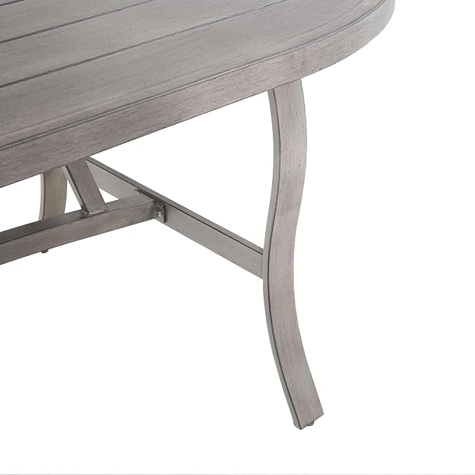 Ulax furniture Oval Outdoor Patio Dining Table - Weather-Resistant Steel Frame & Wood-GrainTabletop with Umbrella Hole - for Garden, Backyard, Patio Use (Table x 1)