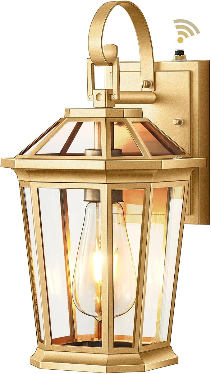 VIANIS Outdoor Porch Lights Wall Mount, Dusk to Dawn Exterior Light Fixture for House, 100% Anti-Rust Aluminum Waterproof Porch Light Outside Wall Lights, Gold Wall Sconce Lanterns for Garage