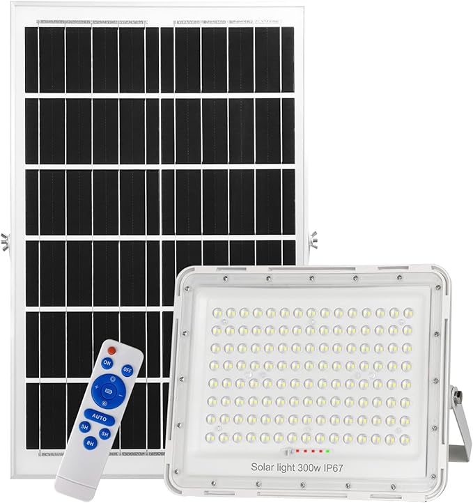 300W LED Solar Flood Lights,24000Lumens Street Flood Light Outdoor IP67 Waterproof with Remote Control Security Lighting for Yard, Garden, Gutter, Swimming Pool, Pathway, Basketball Court, Arena