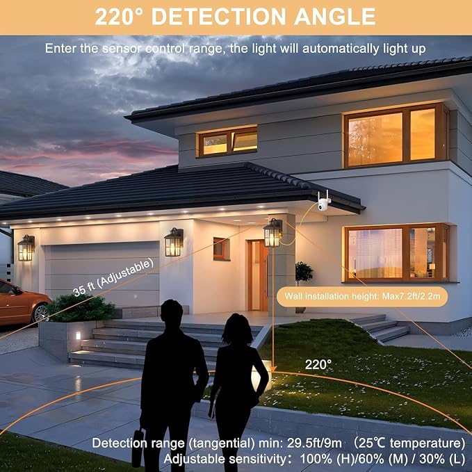 Porch Lights with GFCI Outlet with Remote | Dusk to Dawn Motion Sensor Outdoor Light, Upgraded 4 Lighting Modes Exterior Fixture Outside Lights for House Patio Garage