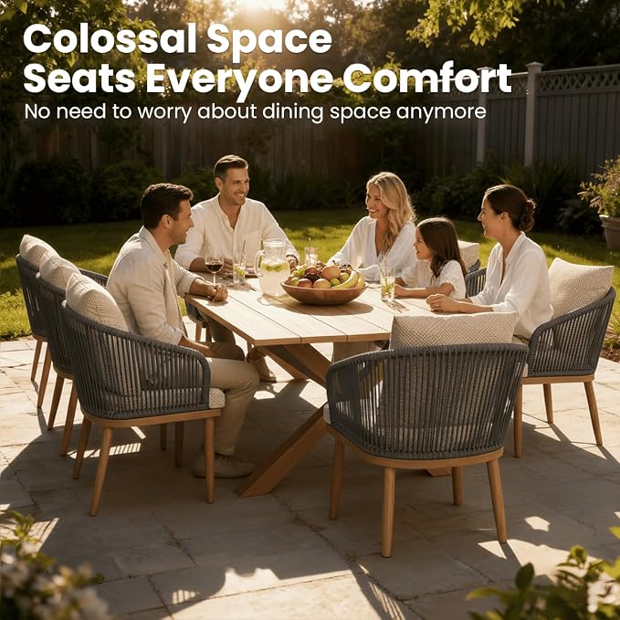 80" x 38" Outdoor Dining Table, Rectangle Patio Table with Slatted Tabletop for Backyard, Garden, Deck, Poolside
