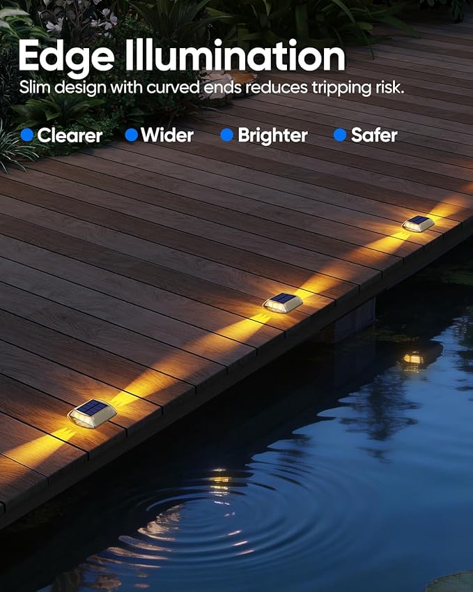 DetarZinLED Solar Deck Lights Outdoor IP68 Waterproof 12 Pack Amber Warm | Sturdy PC Shell, Stick on & Screw Mount, Markers Light for Outside Dock, Step, Walkway, Path, Sidewalk, Patio, pool, Driveway
