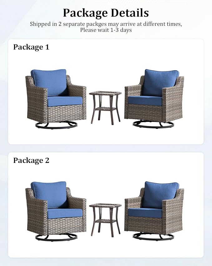 Outdoor Furniture Set of 6, Patio Furniture Set with 4 Wicker Swivel Rocker Chairs, 2 Side Table, High Back&Deep Seat for Garden Deck Porch Balcony Backyard - Blue