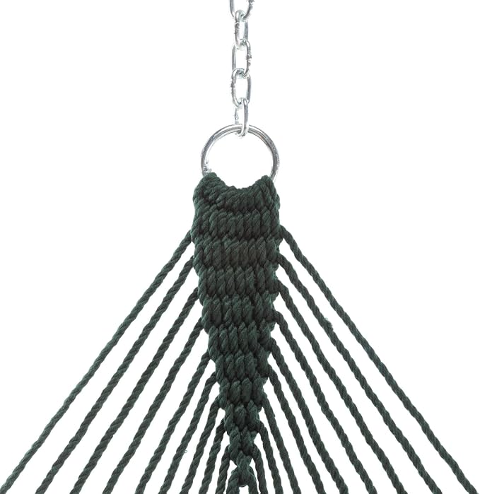 Hatteras Hammocks Executive Green DuraCord Rope Hammock – 13 ft. x 65 in., 2-Person, 450 lb Capacity, Cumaru Spreader Bar, Zinc-Plated Hardware – Handcrafted in The USA