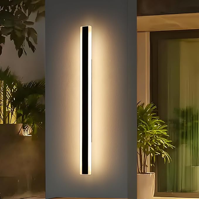 71inch Black Outdoor Wall Lights, 3000K-6000K Dimmable Modern LED Wall Sconce with Remote Control, IP65 Waterproof, Exterior Linear Wall Lighting for Exterior House, Patio, Garden, Yard
