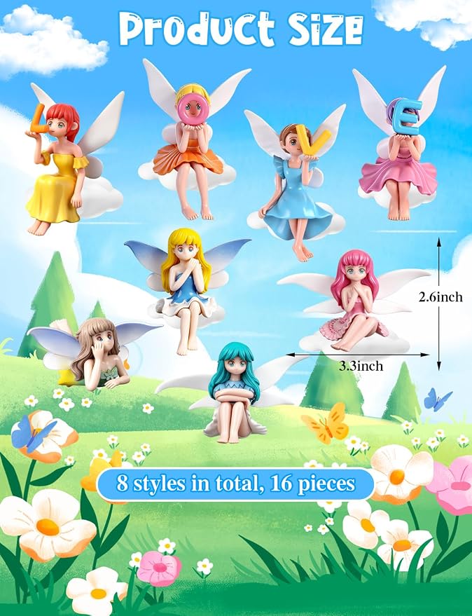 16Pcs Mini Fairy Garden Accessories Outdoor, Fairies for Fairy Garden | Small Fairies Figurines, For Decor Cake