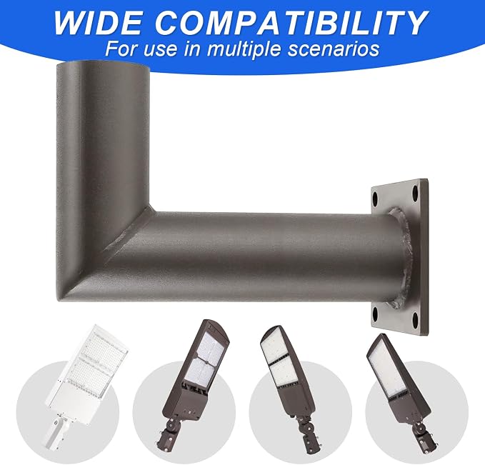 Wall Mount Bracket Accessories 90 Degree, Tenon Adapter for Wall Bracket with Slip Fitter Mount(2 3/8inch),Bronze Bullhorn Bracket for Street Light Parking Lot Light Mounting