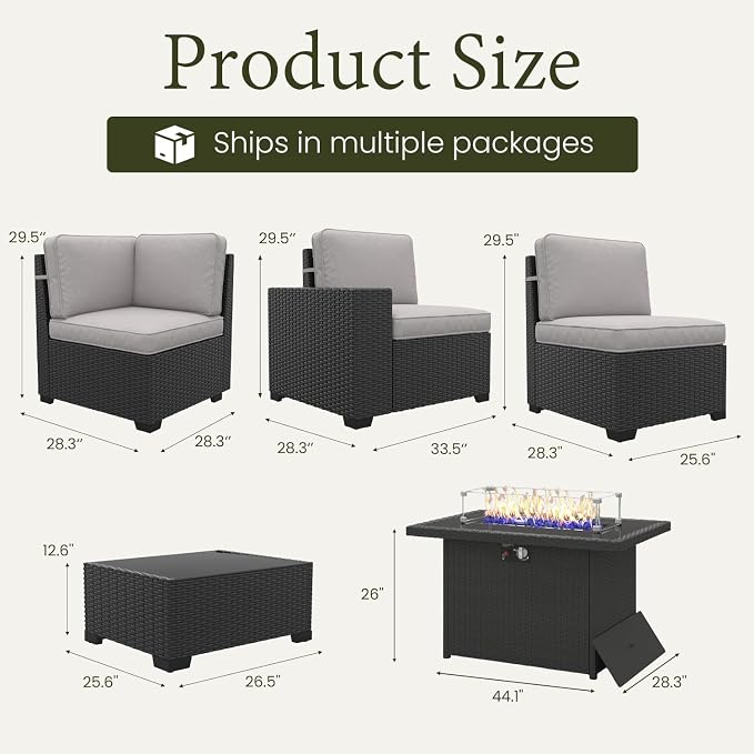 LayinSun 13 Pieces Outdoor Patio Furniture Set with 44" Fire Pit Table Rattan Sectional Sofa Conversation Sets