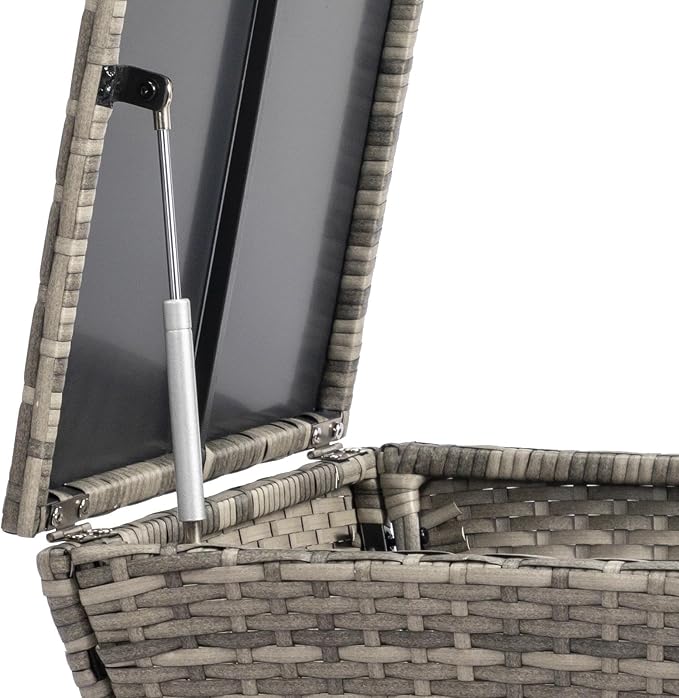 HOMSUPPLIE'S 13 Gallon Outdoor Side Table with Storage Space, Waterproof Wicker Patio Deck Box, Rattan End Table with Hidden Storage for Pool Towels, Toys & Garden Tools(Grey,Trapezoid)