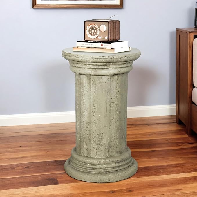 Classic Pedestal Side Table for Indoor and Outdoor - 20" H Faux Stone Resin Column for Living Room or Bedroom