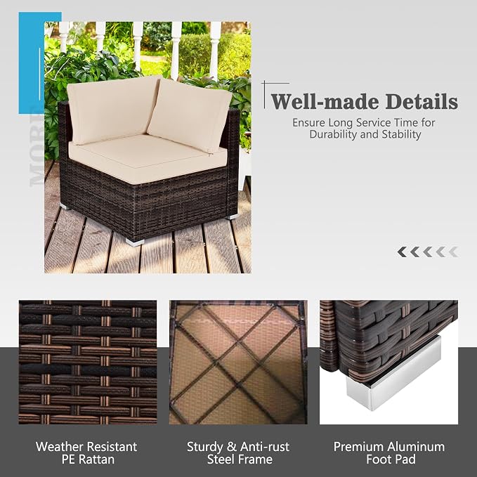 Tangkula 7 Piece Patio Furniture Set with Fire Pit Table, Includes 42 Inches 60,000 BTU Propane Rectangle Fire Pit Table and Protective Cover, Outdoor Cushioned Sectional Sofa Set for 5 (Beige)