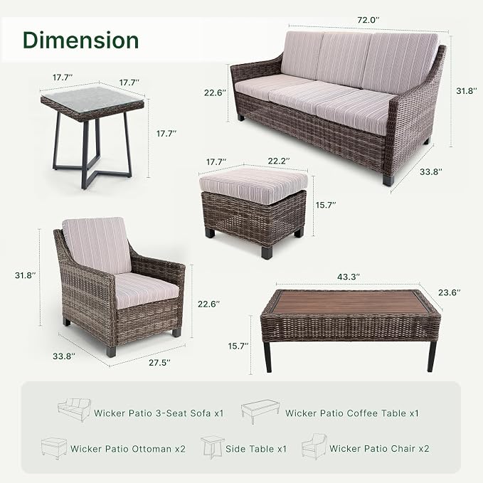 Wicker Patio Conversation Set, Outdoor Patio Chair Set with Deep Seating, Wide Armrests & Thick Cushions, All-Weather Outdoor Furniture Set for Patio, Porch, Deck & Backyard