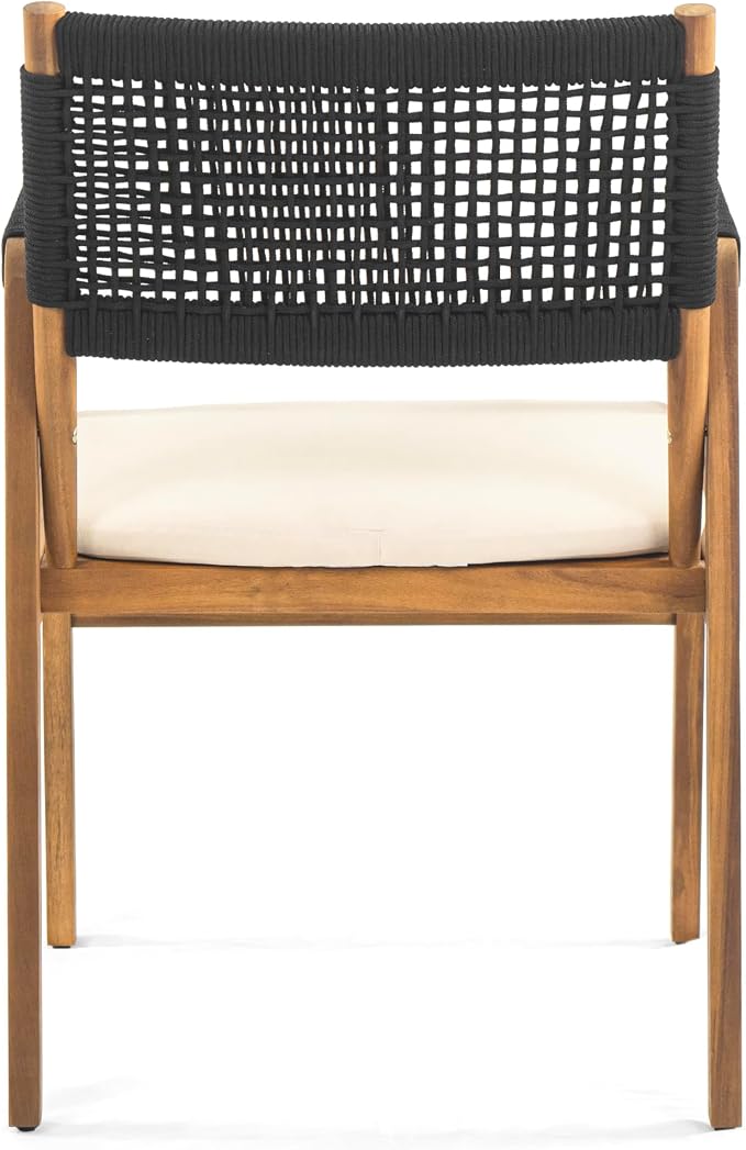 Christopher Knight Home Sky Acacia Wood Dining Table Set for 8, 9 Piece Patio Extendable Dining Table and Dining Chairs Set of 8 with Cushions & Rope Accents, Patio Furniture Set, Teak+Beige+Black