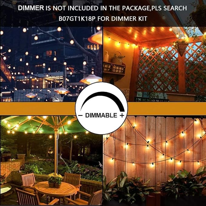 Svater Outdoor String Lights for Outside 150 FT Waterproof Commercial Grade | Hanging for Patio Bistro Cafe Backyard Deck, Shatterproof 1W E26 S14 Dimmable Antique Bulbs 2700K (50 FT *3)