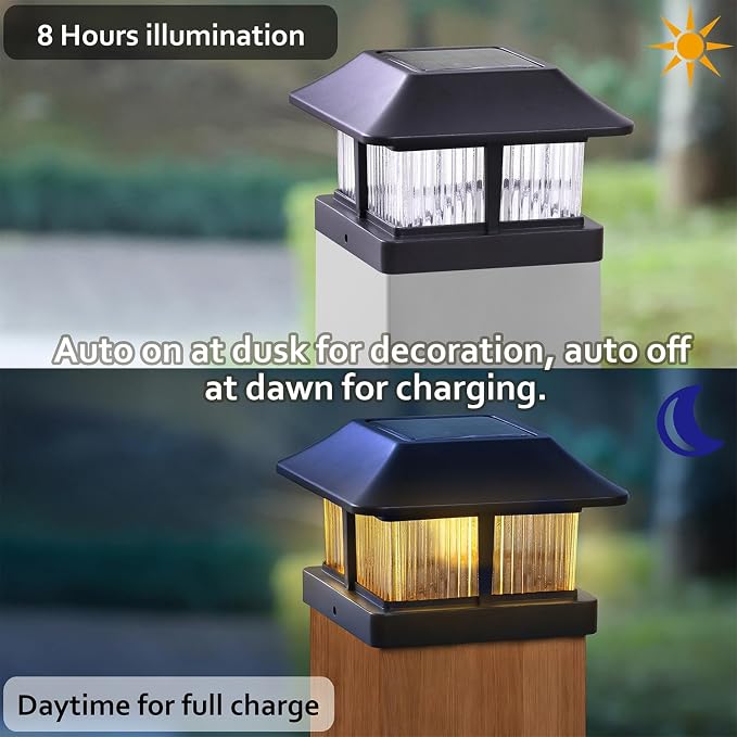 Dynaming 4x4 Solar Post Cap Lights Outdoor with 2 Color Modes, Fence Post Solar Lights Black Shell Brightness SMD LED Lantern Lamps Waterproof for Garden Deck Patio, Fit Wooden/Vinyl Posts, 12 Pack
