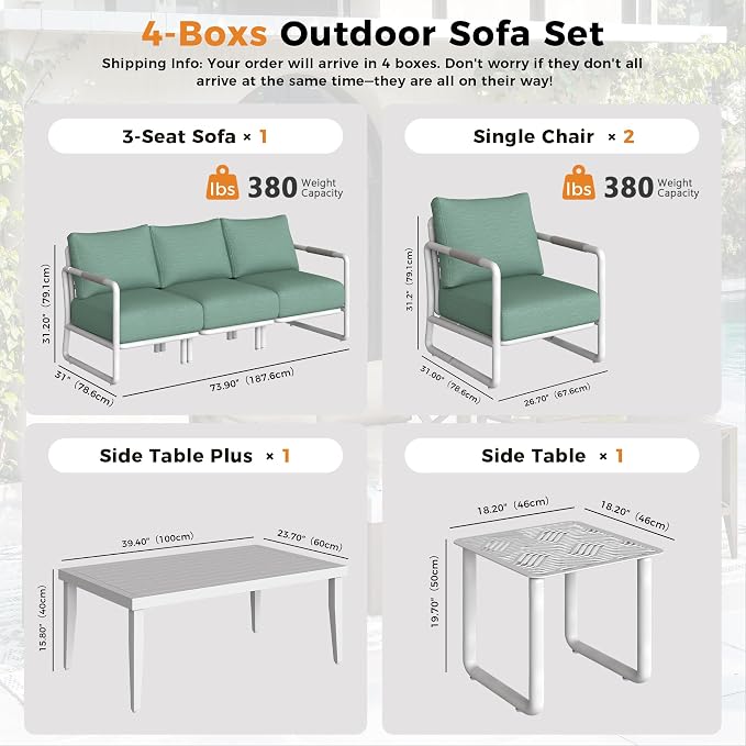 Outdoor Aluminum Patio Furniture Set with with 6.5" Thick Cushions,7-Piece Outdoor Sectional Conversation Set with Coffee Tables,All-Weather Patio Set for Backyard & Deck，White