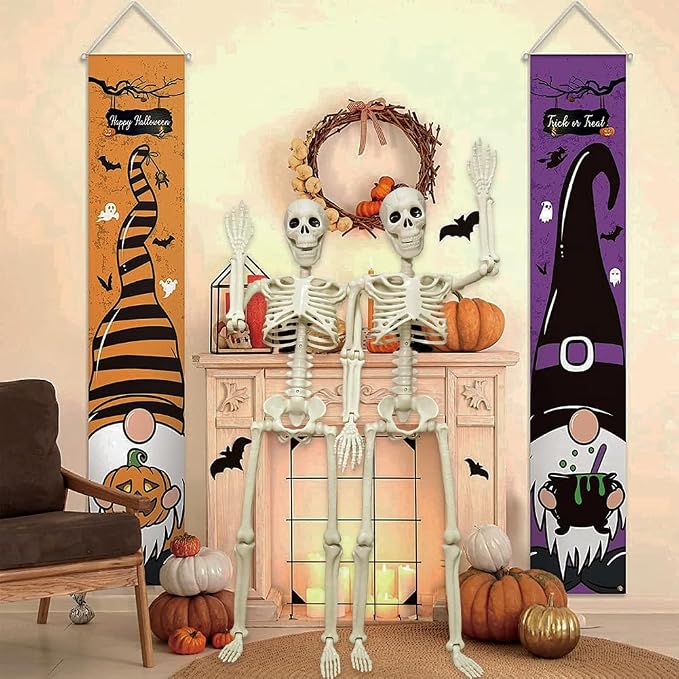 2 Pack 36in Posable Plastic Skeleton Halloween Decor - 3 ft Halloween Decor | Full Body Plastic Skeletons with Posable Joints, Perfect for Spooky Halloween Yard Patio Lawn Indoor Decor Party Photo Props